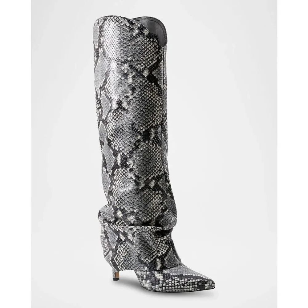Marc Fisher LTD Nairine Slouchy Pointy Toe Snake Embossed Leather Knee High Dres